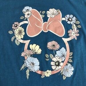 Disney Minnie Mouse Shirt Womens Size 1X Blue Floral Logo Cotton Polyester Blend